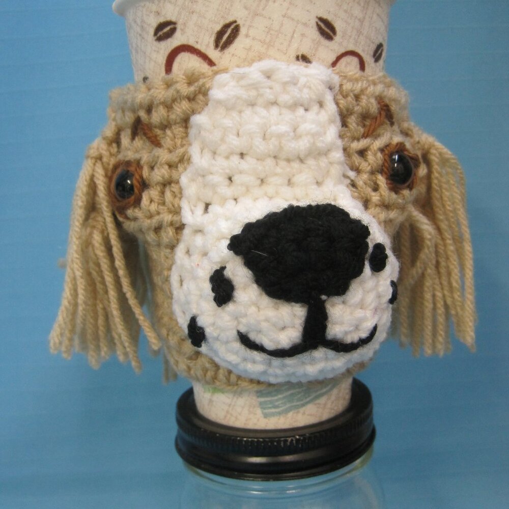 Buff & White Cocker Spaniel Dog Crochet  Handmade Cup Cozy Holder Gifts by Bren